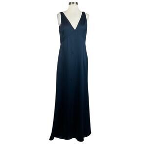 Adrianna Papell Women's Formal Dress Size 14 Blue Satin Backless Evening Gown